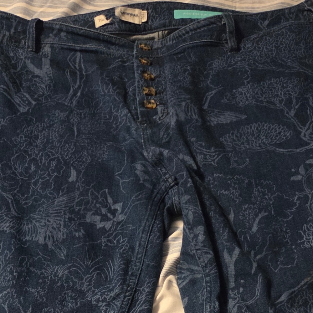 Pilcro The Letterpress by Anthropologie Floral Printed Slim Jeans Plus Size 20W